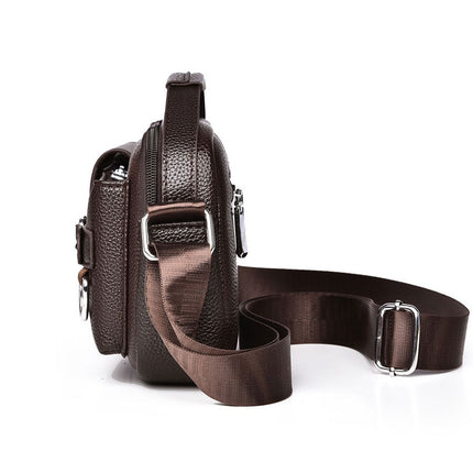 New Small Square Bag Men's Mobile Phone Storage Shoulder Bag Multi-functional Casual Crossbody Bag High-end Litchi Men's Bag