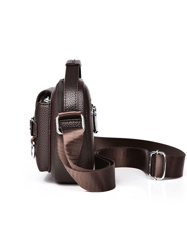 New Small Square Bag Men's Mobile Phone Storage Shoulder Bag Multi-functional Casual Crossbody Bag High-end Litchi Men's Bag