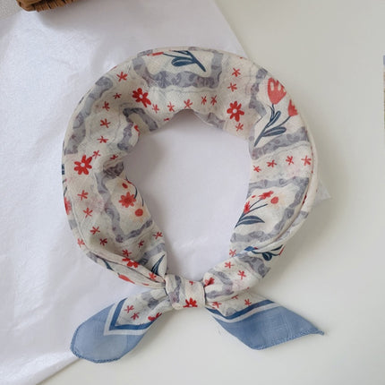 Soft Breathable Cotton Linen Small Square 58x 58cm New Artistic Printed Air Conditional Room Neck Protection Scarf Women
