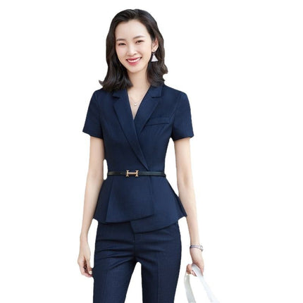 Professional Suit Dress Women's 2024 Summer New Office Front Desk Sales Department Tooling Thin Slim-fit Short-sleeved Suit Pants