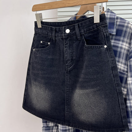 Plus Size Women's Design Denim Skirt Summer New Pear-Shaped Figure Fat mm High Waist Slimming Look A-Line Skirt