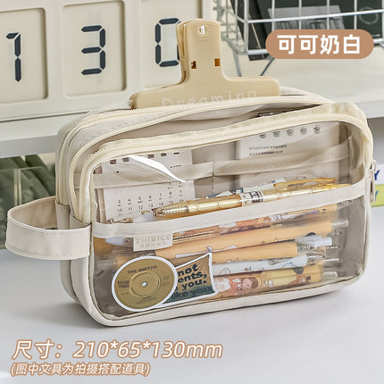 Large capacity transparent pencil case girls ins style Japanese high value students simple middle school stationery bag wholesale