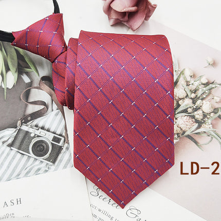 Factory In-Stock Zipper Tie Men's Formal Business 8cm Lazy Tie Red Black Striped Workplace Striped Tie