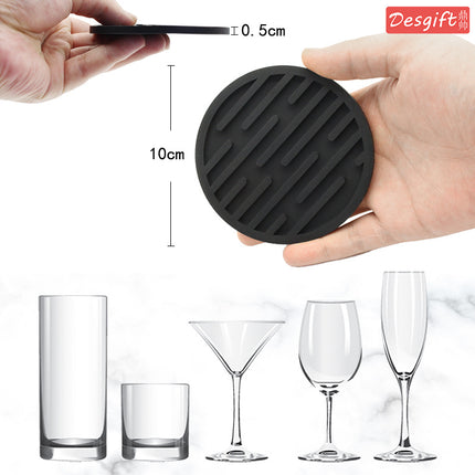 Silicone Coaster 10cm Round Heat Insulation Mat Marble Coffee Coaster Mat Anti-Perm Mat Set Storage Striped Drain