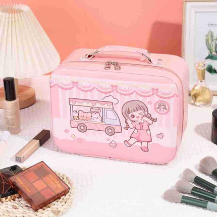 Leather Ready-Made Cartoon Makeup Case with Mirror, Makeup Bag with a High-End Feel, Multifunctional Storage Bag, Large Capacity Wholesale