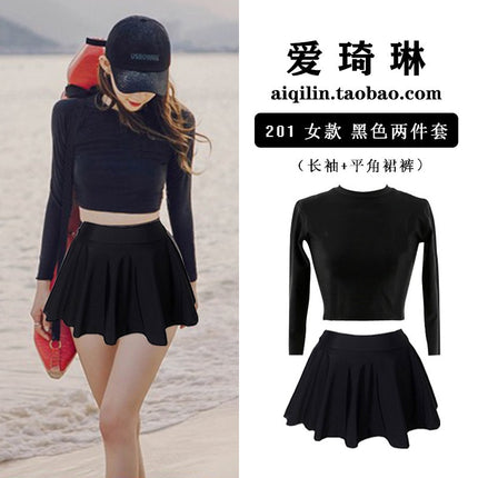 Skirt Split Boxer Skirt Long-sleeved Half-sleeved Conservative Push-up Chest Pad Swimsuit Women's Hot Spring Belly Covering Swimsuit