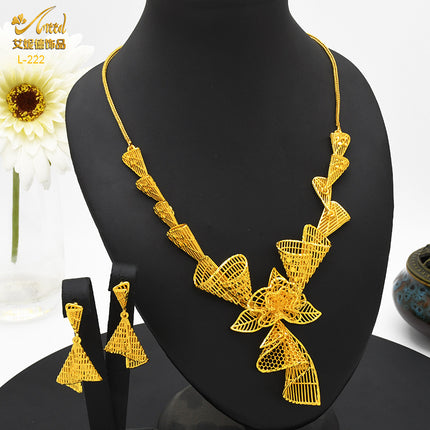 Middle East Bride Gold Scale Flower Necklace Women's Earring Set Wedding Set Chain Copper Gold Plated Gold Shop Window Gold Same