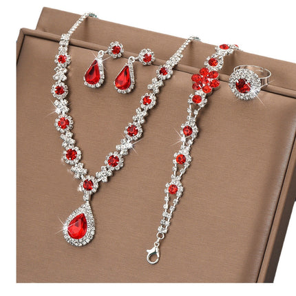 Bridal Jewelry Set, Bracelet, Earrings, Necklace, Ring, Four-Piece Set, Versatile, Elegant, Light Luxury, High-End, Cross-Border
