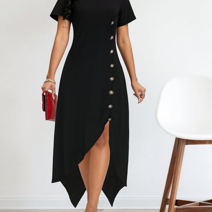 Cross-border Amazon European and American Women's Fashion Elegant Irregular Hem Side Button Decoration dress