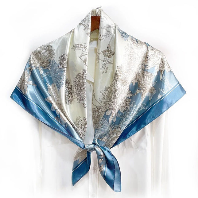 90cm Spring Fashion New Floral Women Decorative Headscarf Large Square Shawl Sunscreen Scarf Scarf
