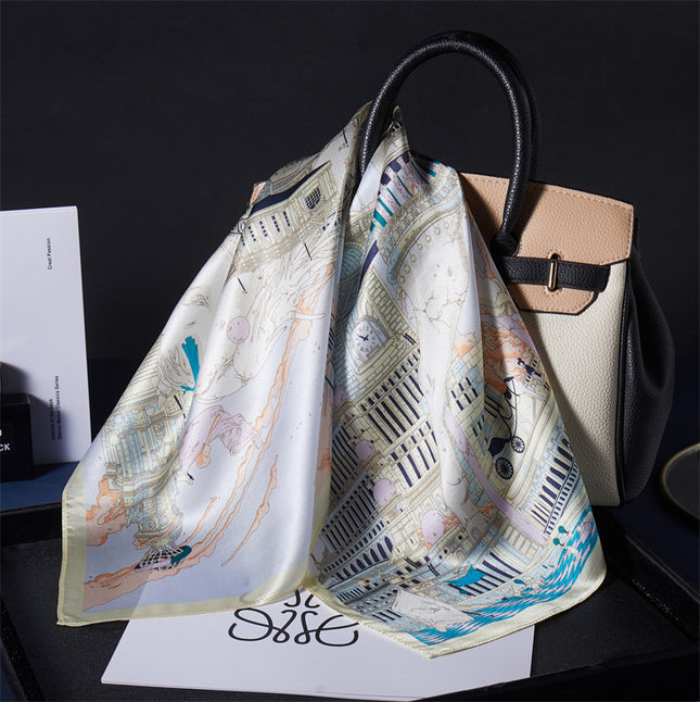 2025 Spring and Autumn Speedy Castle Paradise Silk Scarf Women's Mulberry Silk Scarf Shawl Scarf as a Gift for Elders
