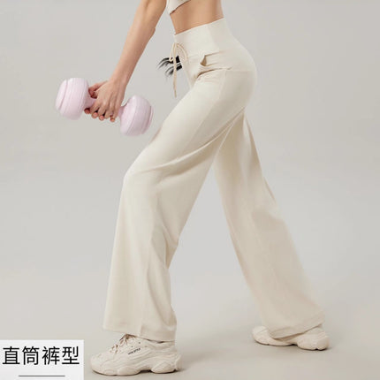 Lulu Straight-Leg Pants Slimming Butt-Lifting Yoga Sports Pants Waist-Cinching Drawstring High-Waisted Wide-Leg Pants Autumn Running Casual Pants