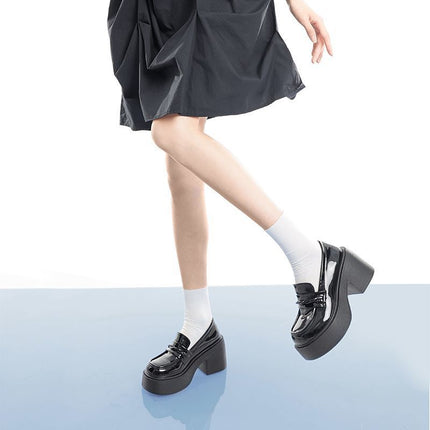 French Retro JK Single-Layer Shoes Thick Bottom Thick Heeled Black Loafers Small Leather Shoes Women's Super High Heeled 2024 Spring and Summer New Arrival