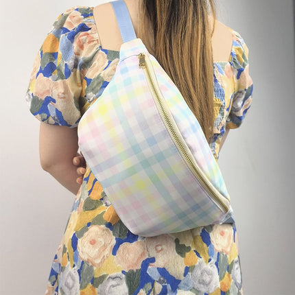 Cross-border Waist Bag Women's High-end High-capacity Rainbow Plaid Printed Chest Bag Multi-functional Waterproof Outdoor Crossbody Backpack