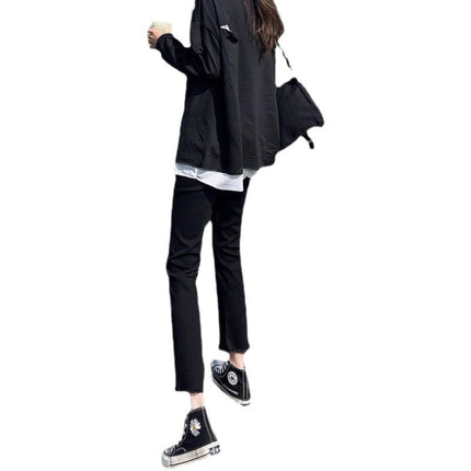 Black Straight Leg Jeans Women's Fashionable All-match New High Waist Slimming Small Eight or Nine French Stick Pipe Trousers