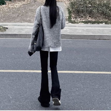 175 Tall Women's Black Bootcut Jeans for Autumn and Winter High-Waisted Elastic Slim Slim Flared Floor-Length Pants
