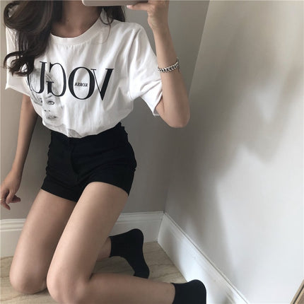 Black Denim Shorts Women's Spring and Autumn Thin New High Waist Loose A- shaped Ultra Short Tight Hot Pants Spice Girls