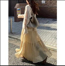 Korean Style 2026 Spring and Summer New Fashion Elegant Skirt Versatile High-Waisted Autumn and Winter Pleated Loose Large Hem Long Skirt