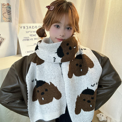 Falling Pool Knitting ~ Running Puppy Original Cartoon ins Korean Style Cartoon Autumn and Winter Warm Atmosphere Couple Student Scarf