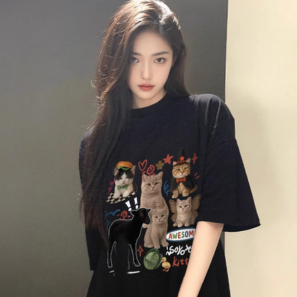 Gray Short-Sleeved T-Shirt for Women 2026 New Pure Cotton Half-Sleeve Summer American High Street Lazy Style Loose Versatile Top
