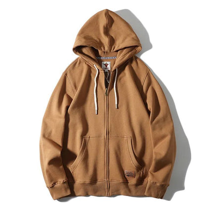 High weight cotton blended technology brushed brushed zipper cardigan solid color warm hooded sweater couple coat