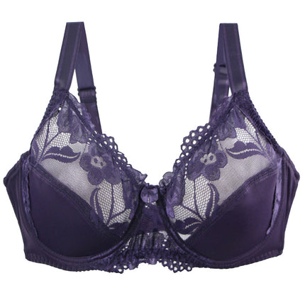 European and American plus size bra lace push up steel ring underwear cross-border adjustable big chest small breast bra