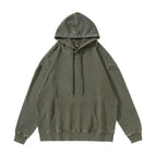Army green--washed hooded sweatshirt / S
