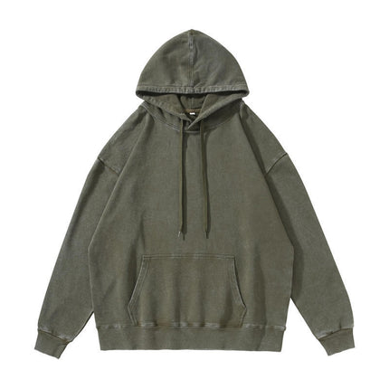Trendy Brand Heavyweight Pure Cotton Terry 400g Washed Distressed Crew Neck Sweatshirt Hoodie Retro Sweatshirt with Printed Logo