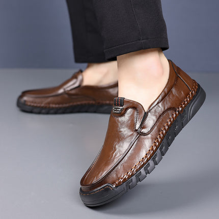 Doug Shoes Men's 2022 New Slip-on Lazy Loafers Men's Black Handmade Online Casual Leather Shoes