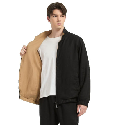 [Lp Version] %Rain Dew Linen Old Money Style Bomber Men's Stand Collar Reversible Jacket Casual Spring and Autumn Jacket