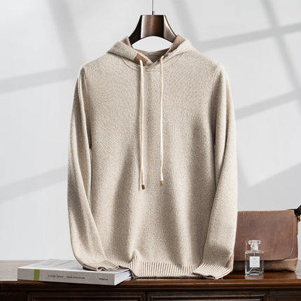 Cashmere Sweater for Men 100% Pure Cashmere Autumn and Winter New Two-Color Thickened Long-Sleeved Knitted Sweater Jacket Hoodie