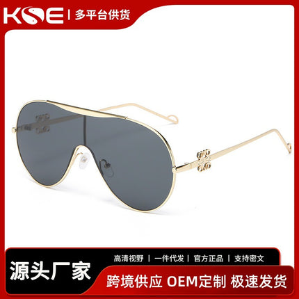 One-Piece Sunglasses European and American Large-Frame One-Piece Driving Sunglasses for Men, Sun Protection Sunglasses for Women, High-End Metal Retro Glasses