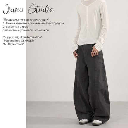 Jiamu American High Street Simple Splicing Baggy Neutral Versatile Draped Loose Wide-Leg Scimitar Casual Pants for Men and Women