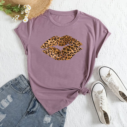 2025 Export Women's Independent Station Tem Clothing Cross-Border E-Commerce Ebay Amazon Lip Print Polyester T-Shirt