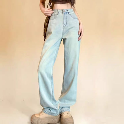 Light Color Wide Leg Jeans Women's Autumn Trendy All-match New High Waist Loose Draping Slimming Narrow Straight Pants