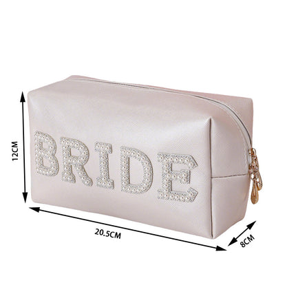 Cross-Border Exclusive Pearl Letter Cosmetic Bag Bridal Wedding Mrs/Bride Makeup Storage Bag Amazon Bestseller