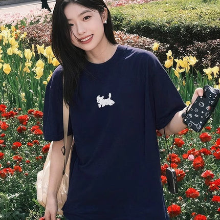 White Short-Sleeve T-Shirt for Women 2026 New Style Pure Cotton Loose Half-Sleeve Ladies' Lazy Style Korean Version Unique and Chic Top