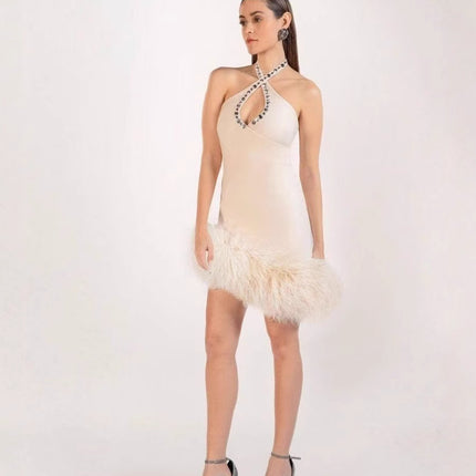 European and American Cross-Border Fashion Sexy Socialite Party Banquet Bandage Dress Tassel Halter Neck Banquet Dress