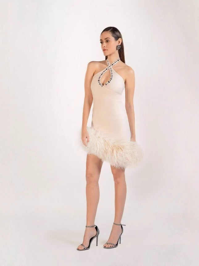 European and American Cross-Border Fashion Sexy Socialite Party Banquet Bandage Dress Tassel Halter Neck Banquet Dress
