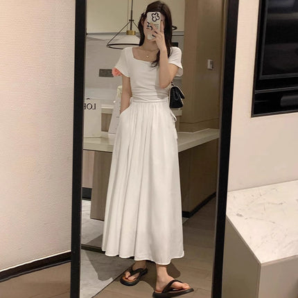 2025 New French Square Neck White Moonlight Dress for Women, Summer Atmosphere, Waist Slimming, Comfortable and Elegant Long Dress