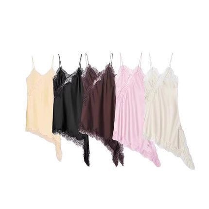 Cross-Border Women's Clothing Wholesale 2025 Summer New European and American Style Suspender Lace Irregular Hem Dress