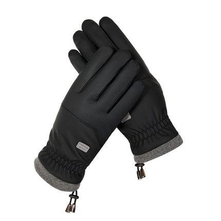 Men's Winter Gloves, Fleece-Lined, Waterproof, for Motorcycle and Electric Bike Riding, Touchscreen-Compatible, Thickened for Delivery Riders