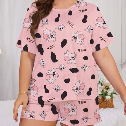 Foreign Trade Pajamas Casual Short-sleeved Shorts Crewneck Pullover Women's Cute Pure Cotton Spring and Summer suit Girls Can Wear