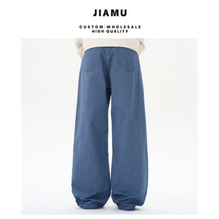 JIAMU Spring and Summer Couple Four-color Baggy jeans Neutral Wide Leg Dagging Loose Straight Casual Pants for Men and Women