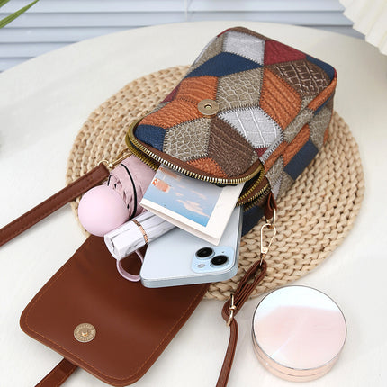 Retro Popular Mobile Phone Bag Pu Multi-Layer Casual Fashion Coin Purse Cross-Border Wholesale Shoulder Bag Trend Messenger Bag