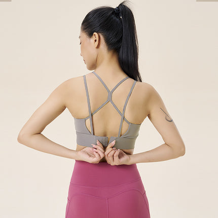 Sports Bra Women's Outer Wear Running All-In-One Cup Beautiful Back Thin Strap Bra Breathable Sweat-Absorbent Pilates Fitness Vest