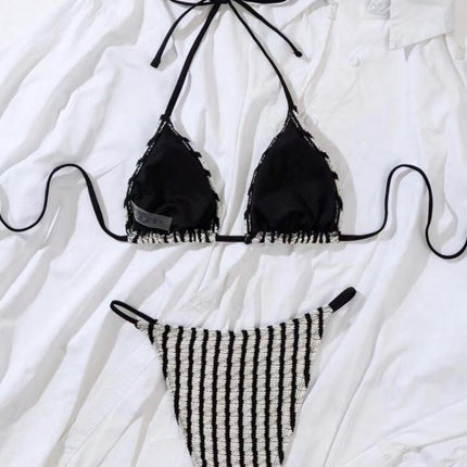 2025 European and American New Split Sexy Striped Towel Cloth Bikini Bikini Swimsuit for Women's Foreign Trade