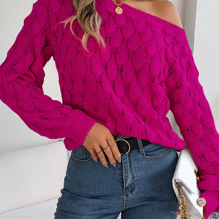 Clearance Hot-Selling Autumn and Winter Casual Feather Hollow-Out Off-Shoulder Lantern Sleeve Sweater Independent Cross-Border Women's Fashion