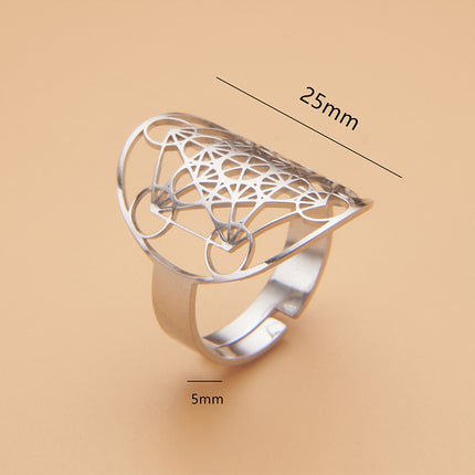 Amazon Cross-Border Personalized Trendy Hollow Six-Pointed Star Oval Stainless Steel Ring Opening Adjustable Ring