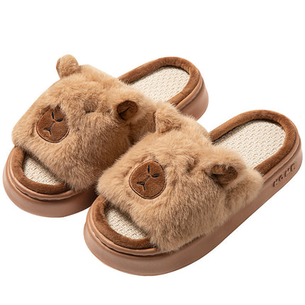 Cute Water Guinea Pig Men's and Women's Furry Open-Toe Four-Season Summer Cotton and Linen Slippers Linen Slippers